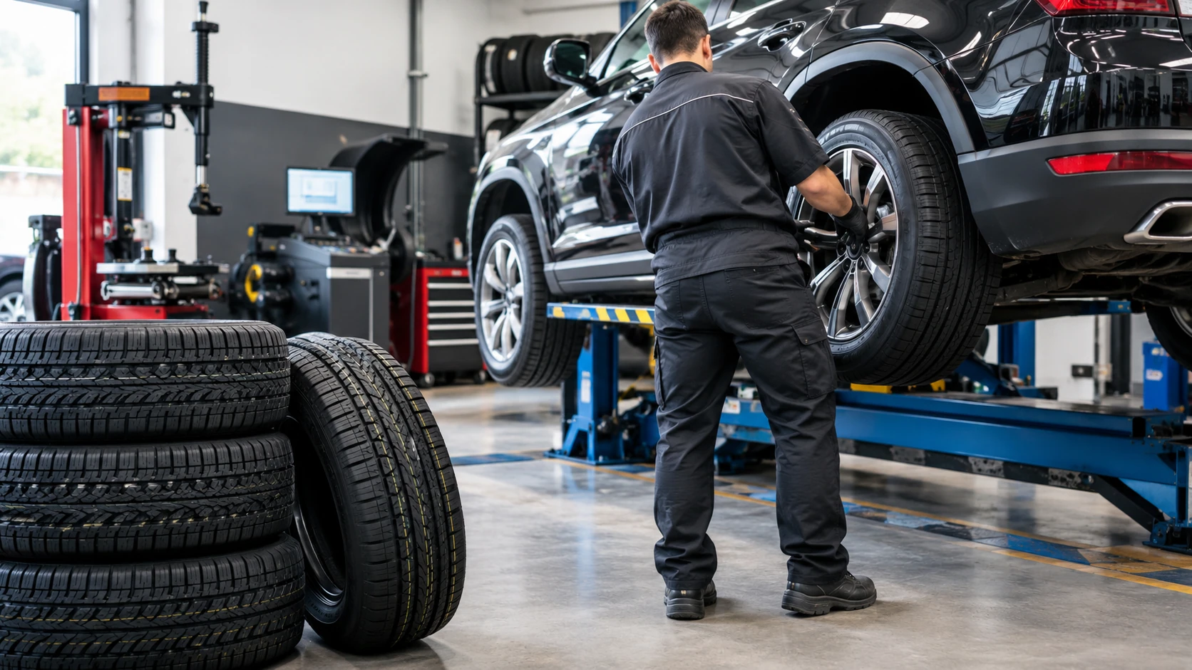 Modern tyre shop service bay